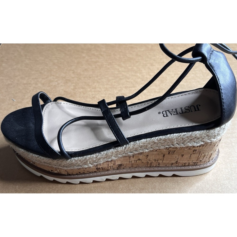 Just Fab Womens Tonnya Espadrille Platform Wedges Black Size 6.5 M Lace up Leg - Picture 10 of 11